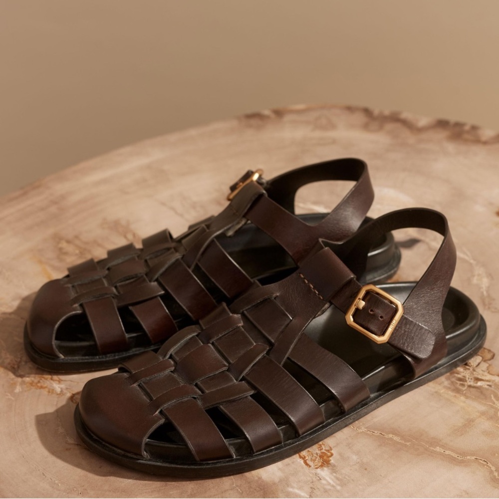 ME+EM Chocolate Brown Leather Fisherman Sandals